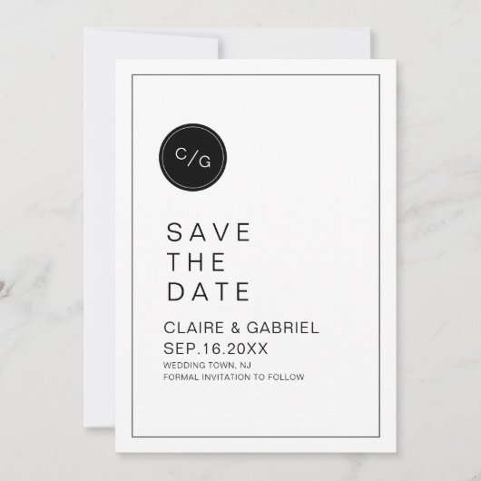 Zwart-wit-minimalistisch modern sparen de datum save the date (Voorkant)