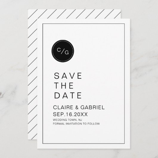 Zwart-wit-minimalistisch modern sparen de datum save the date (Voorkant / Achterkant)