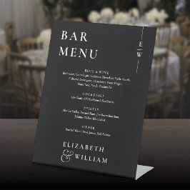 Zwart-wit minimalistisch monogram Bar Menu Reclamebord Met Voetstuk