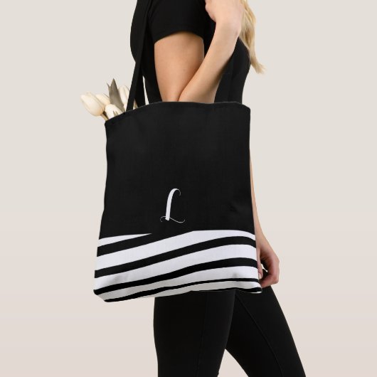 Zwart-wit minimalistisch monogram gestreept Tas (Dichtbij)