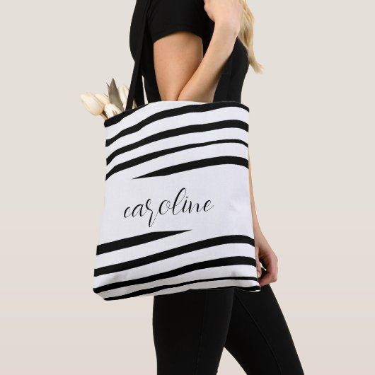 Zwart-wit minimalistisch monogram gestreept Tas (Dichtbij)