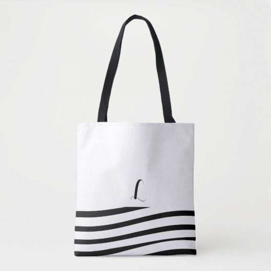 Zwart-wit minimalistisch monogram gestreept tote bag (Voorkant)