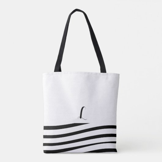 Zwart-wit minimalistisch monogram gestreept tote bag (Achterkant)