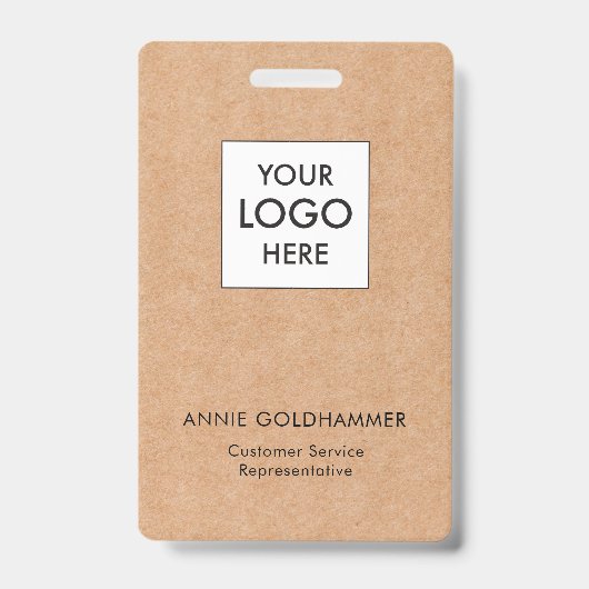 Zwart-wit Minimalistisch Monogram op Kraft Badge (Voorzijde)