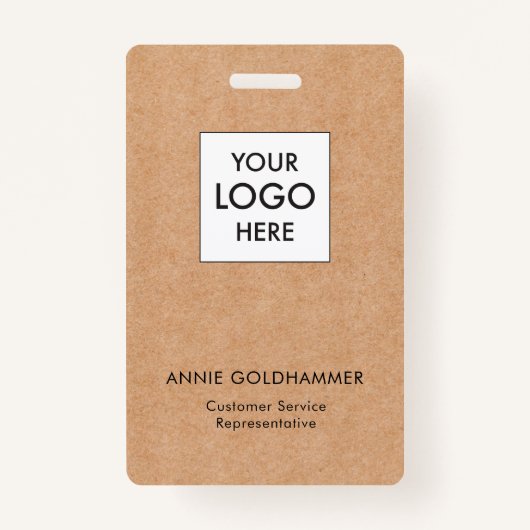 Zwart-wit Minimalistisch Monogram op Kraft Badge (Voorkant)