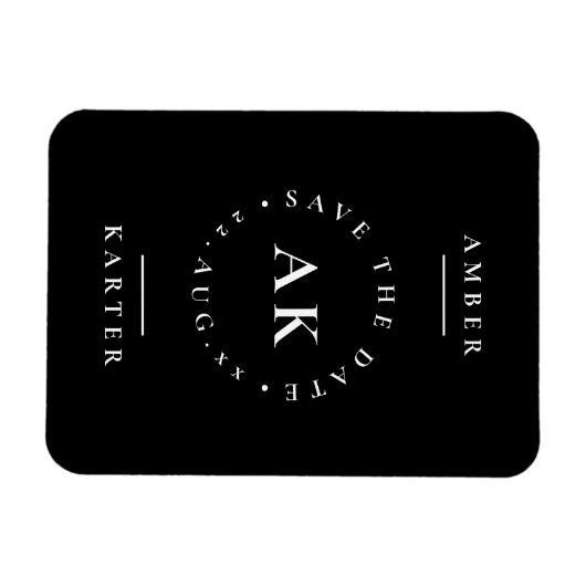 Zwart-wit minimalistisch monogram Opslaan datum Magneet (Horizontaal)