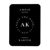 Zwart-wit minimalistisch monogram Opslaan datum Magneet (Verticaal)