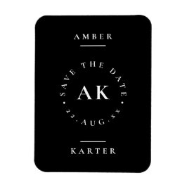 Zwart-wit minimalistisch monogram Opslaan datum Magneet