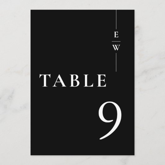 Zwart-wit minimalistisch monogram tafelnummer (Achterkant)