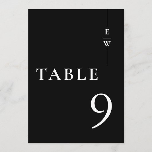 Zwart-wit minimalistisch monogram tafelnummer (Voorkant)