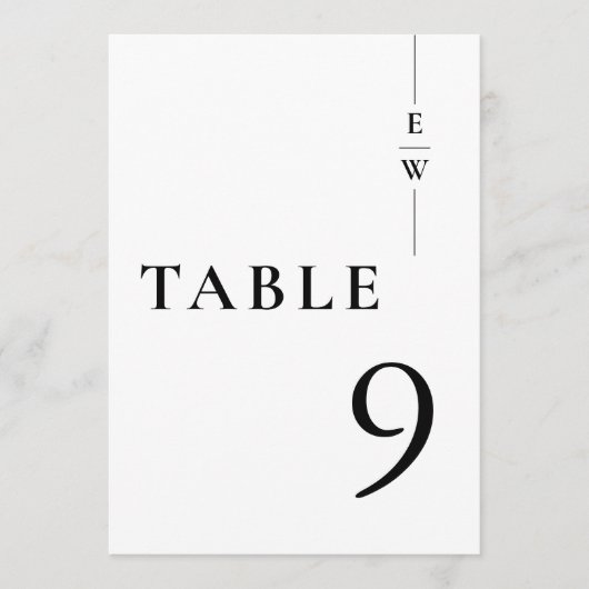 Zwart-wit minimalistisch monogram tafelnummer (Voorkant)