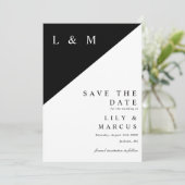 Zwart-wit minimalistisch monogram trouwfoto save the date (Staand voorkant)