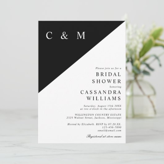 Zwart-wit minimalistisch monogram Vrijgezellenfees Kaart (Staand voorkant)