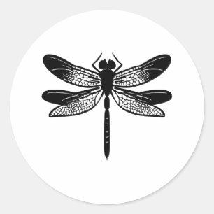 Zwart-wit minimalistisch ontwerp van de libel ronde sticker