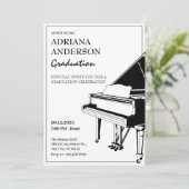 Zwart-wit minimalistisch Piano afstuderen Kaart (Staand voorkant)