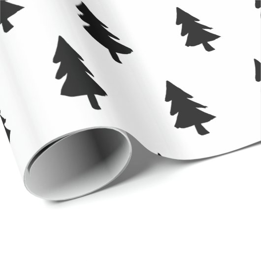 Zwart wit, minimalistisch PINE TREE CHRISTMAS CUST Cadeaupapier (Rol Hoek)