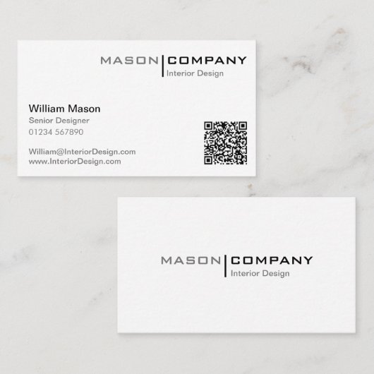 Zwart-wit Minimalistisch QR-Visitekaartje Visitekaartje (Voorkant / Achterkant)