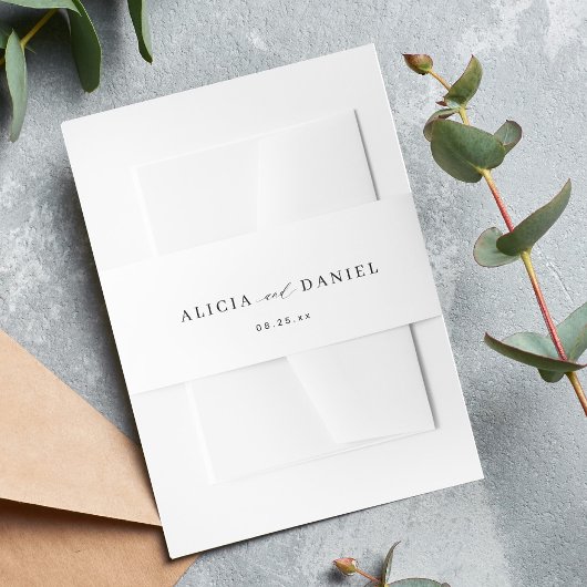 Zwart-wit minimalistisch schrift trouwkaart uitnodigingen wikkel