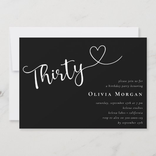 Zwart wit, minimalistisch script 30th Birthday Kaart (Voorkant)