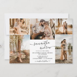 Zwart wit minimalistisch script 6 foto's bruiloft kaart