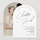 Zwart wit minimalistisch script boog foto bruiloft kaart (Voorkant / Achterkant)