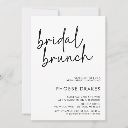 Zwart & Wit Minimalistisch Script Bridal Brunch Kaart (Voorkant)