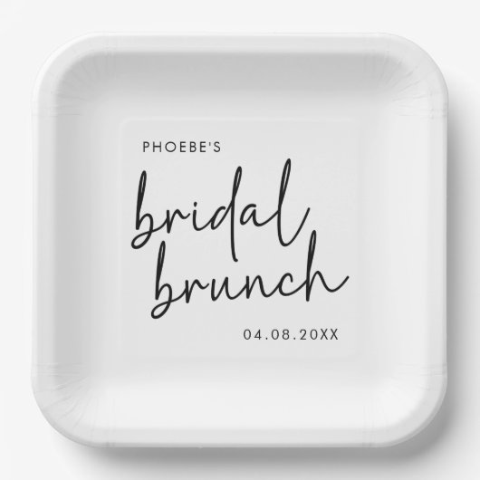 Zwart-wit Minimalistisch Script Bridal Brunch Papieren Bordje (Voorkant)