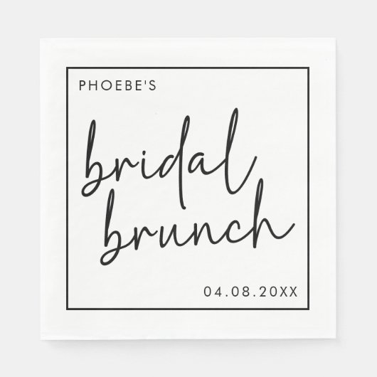 Zwart-wit Minimalistisch Script Bridal Brunch Servet (Voorkant)