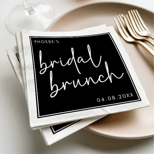 Zwart-wit Minimalistisch Script Bridal Brunch Servet
