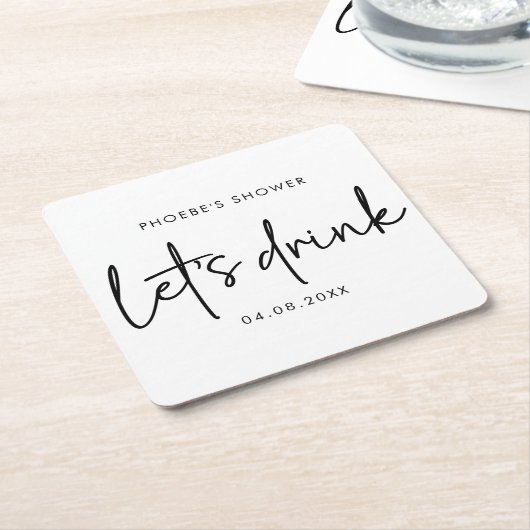 Zwart & Wit Minimalistisch Script Bruidsdouche Ond Kartonnen Onderzetters (Schuin)