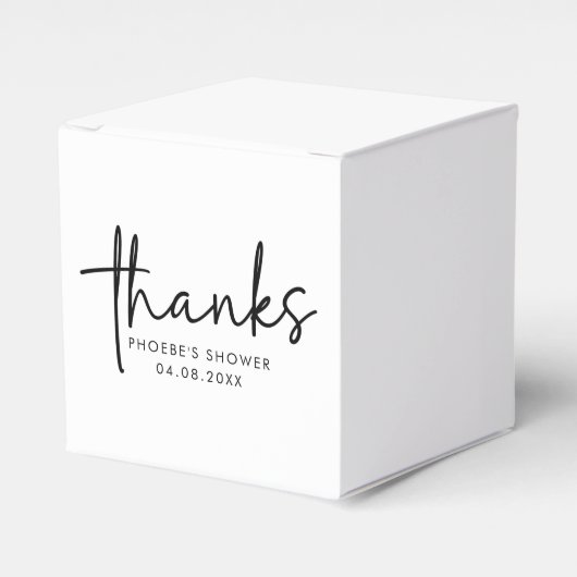 Zwart & Wit Minimalistisch Script Bruidsdouche Vie Bedankdoosjes (Voorkant Zijde)