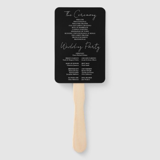 Zwart-wit minimalistisch script bruiloft programma handwaaier (Achterkant)
