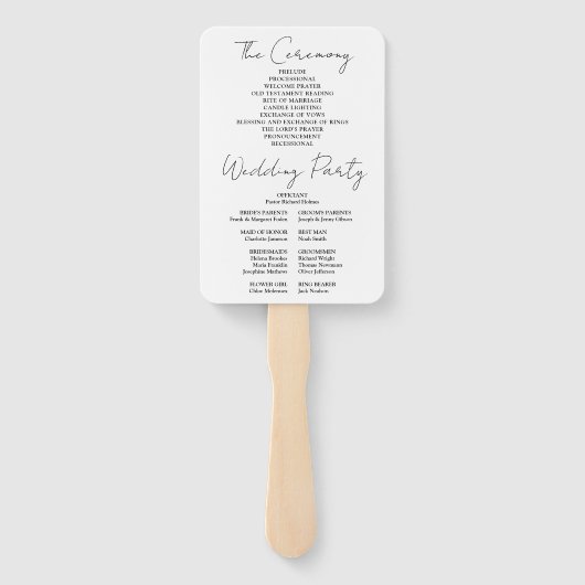 Zwart-wit minimalistisch script bruiloft programma handwaaier (Achterkant)
