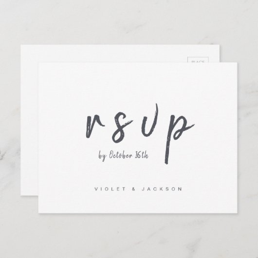 Zwart-wit minimalistisch script bruiloft RSVP Uitnodiging Briefkaart (Voorkant / Achterkant)