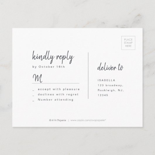 Zwart-wit minimalistisch script bruiloft RSVP Uitnodiging Briefkaart (Achterkant)