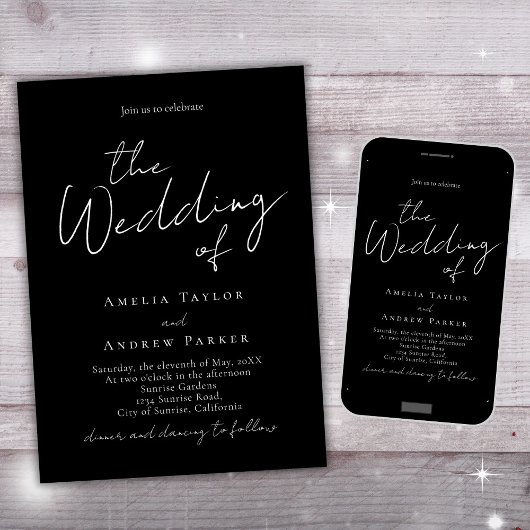 Zwart Wit Minimalistisch Script Elegante QR Code T Kaart