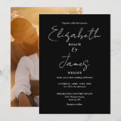 Zwart-wit minimalistisch script foto bruiloft kaart (Voorkant / Achterkant)