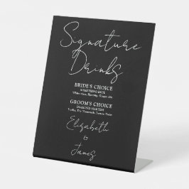 Zwart-wit minimalistisch script handtekening drank reclamebord met voetstuk