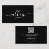 Zwart-wit minimalistisch script QR-code Visitekaartje (Voorkant / Achterkant)