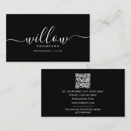 Zwart-wit minimalistisch script QR-code Visitekaartje