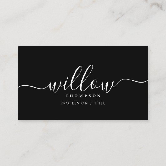 Zwart-wit minimalistisch script QR-code Visitekaartje (Voorkant)