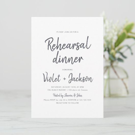 Zwart-wit minimalistisch script repetitie diner kaart (Staand voorkant)