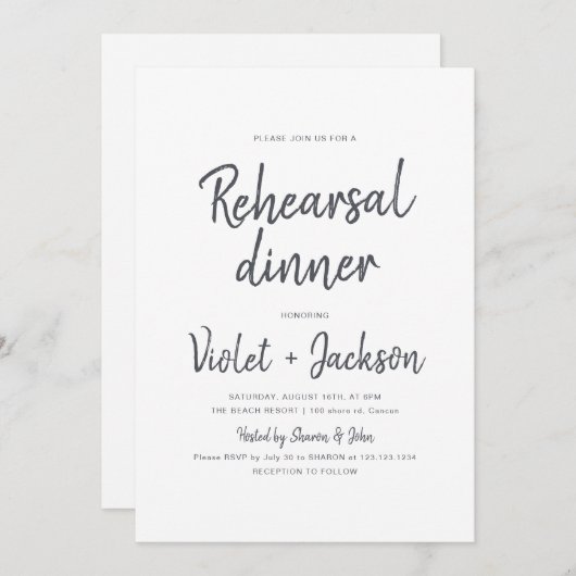 Zwart-wit minimalistisch script repetitie diner kaart (Voorkant / Achterkant)