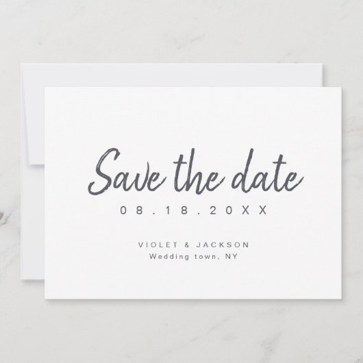 Zwart-wit minimalistisch script save the date (Voorkant)