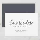Zwart-wit minimalistisch script save the date (Voorkant / Achterkant)