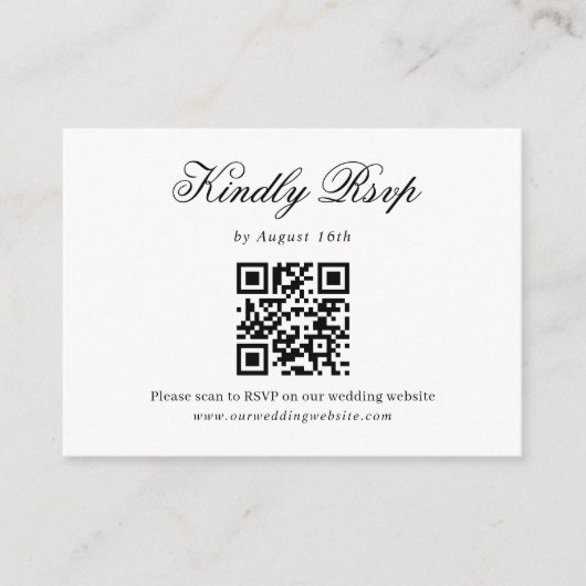 Zwart Wit Minimalistisch Script Wedding QR Code RS Informatiekaartje (Voorkant)