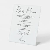 Zwart-wit minimalistisch scriptbalkmenu reclamebord met voetstuk (Voorkant)