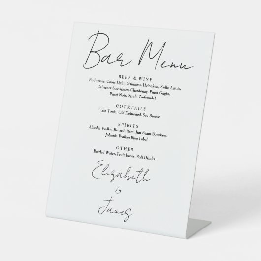 Zwart-wit minimalistisch scriptbalkmenu reclamebord met voetstuk (Voorkant)