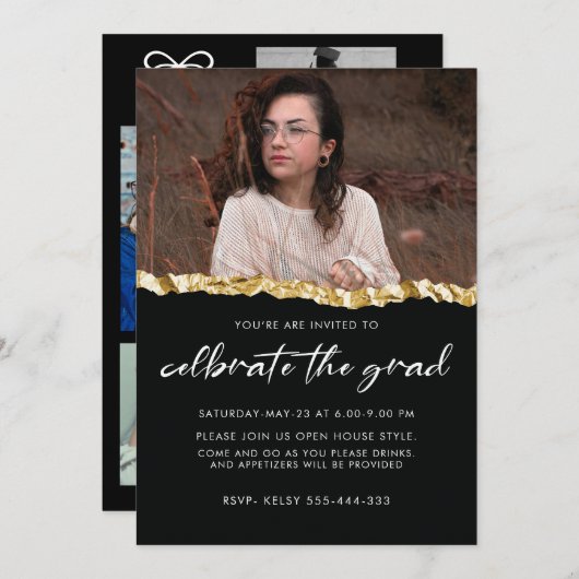 zwart-wit minimalistisch senior Afstuderen Kaart (Voorkant / Achterkant)
