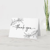 Zwart Wit Minimalistisch Tak Blad Bruiloft Bedankkaart (Voorkant)